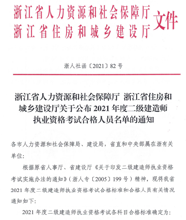 2021浙江二級建造師考試合格人員名單