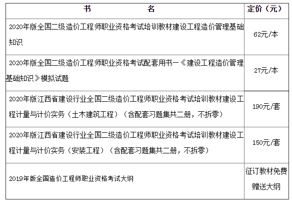 江西2021年一、二級造價(jià)工程師考試教材征訂指南